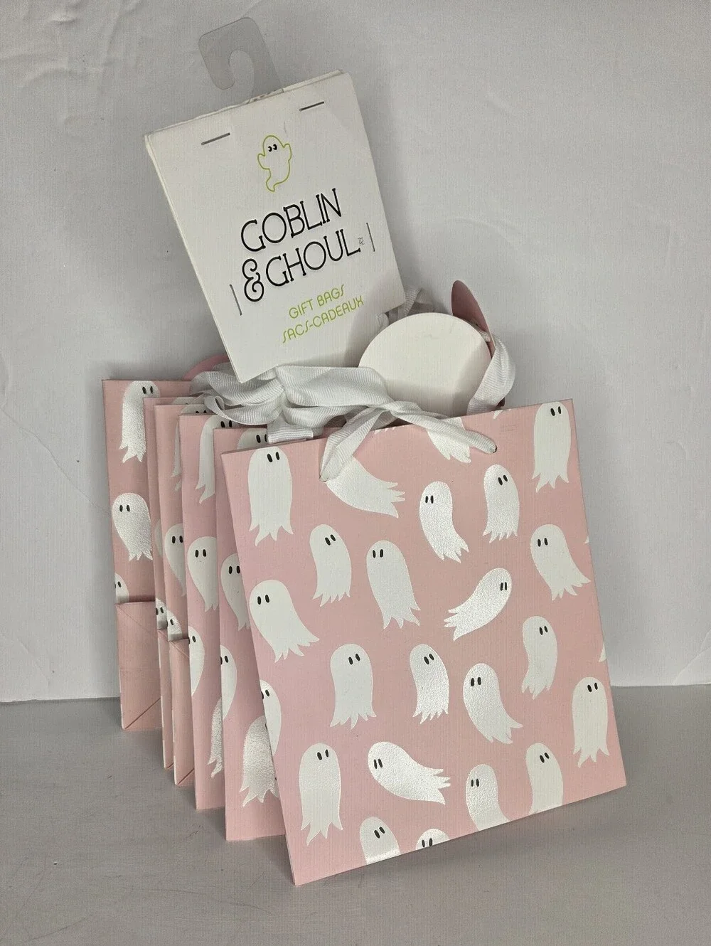 Goblin & Ghoul Pink Ghost Gift Bags Set Halloween Boo Basket